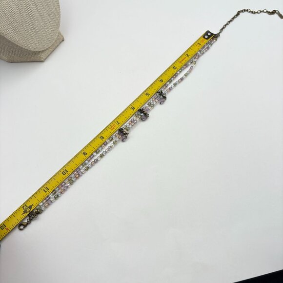 1928 Multicolor Beaded Choker Necklace With Bronze Chain Floral Accents - Picture 9 of 11